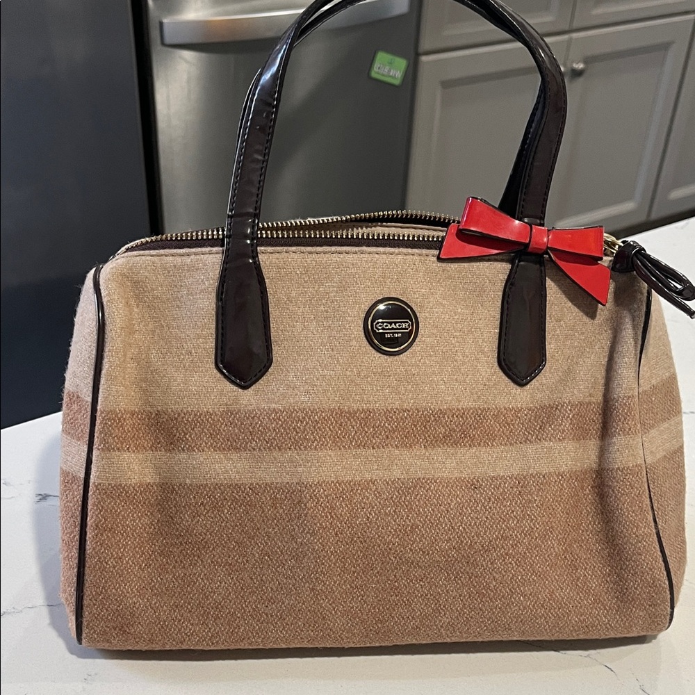 Coach Tan and Brown Satchel with Red Bow